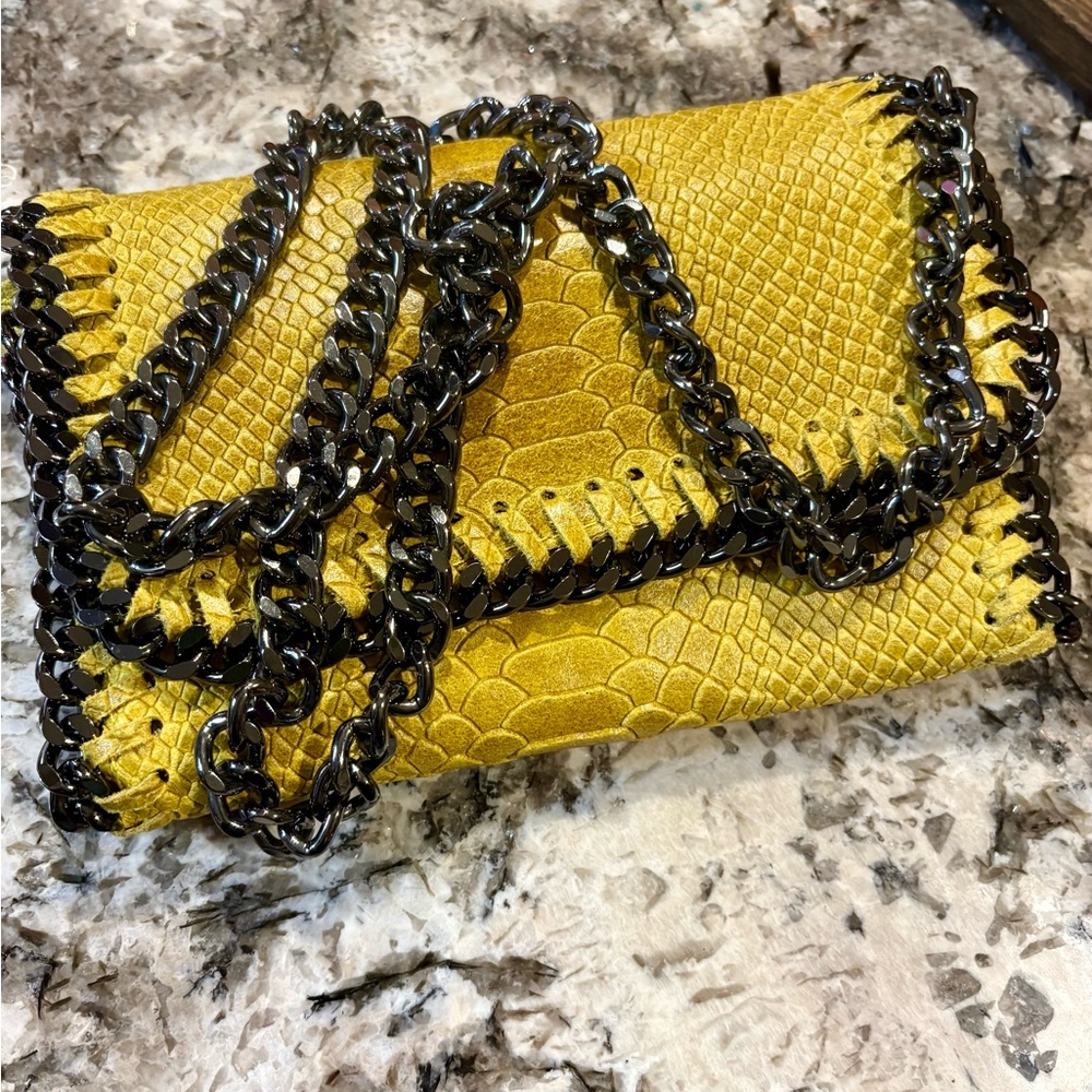 Chic Yellow Chain-Accent Clutch